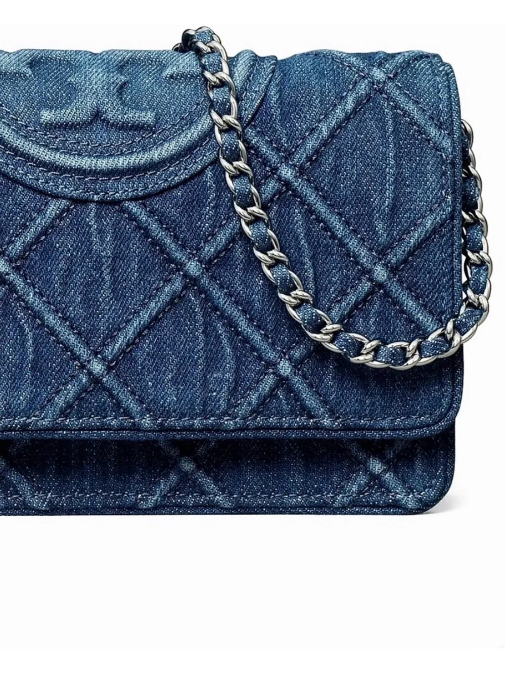 Tory Burch Fleming Denim Shoulder Bag Crossbody New